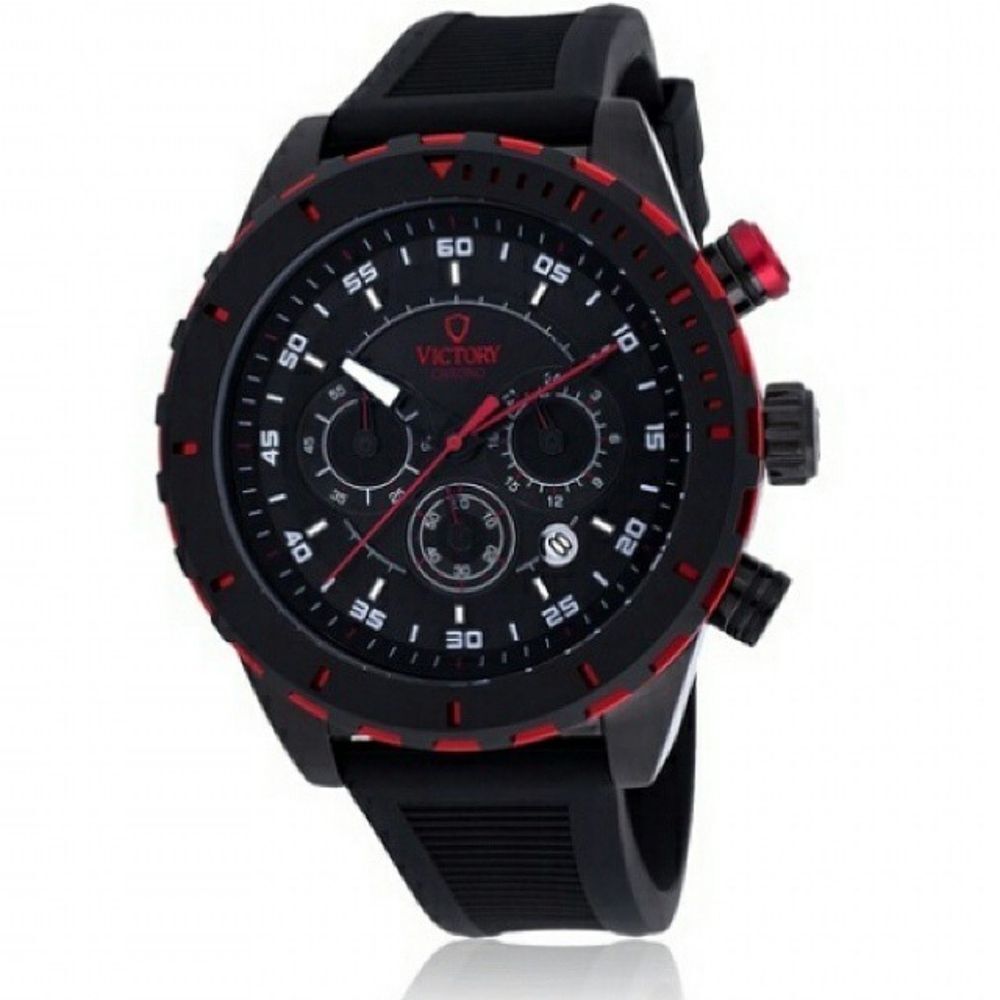 Victory Instruments 8229 Chronograph Black & Red 3 Subdials Men's Large‎ Watch